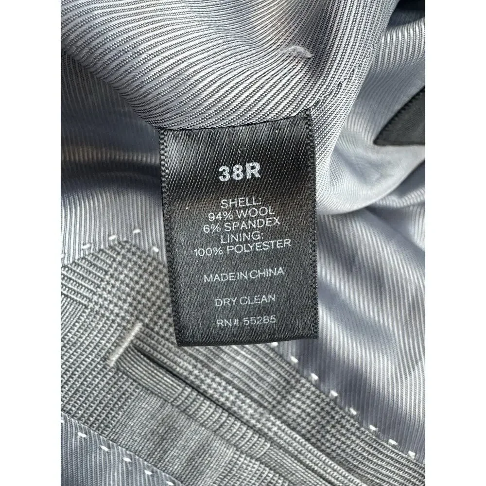 Express Blazer Mens 38R‎ Glen Plaid Wool Blend Stretch 2-Button Single Breast